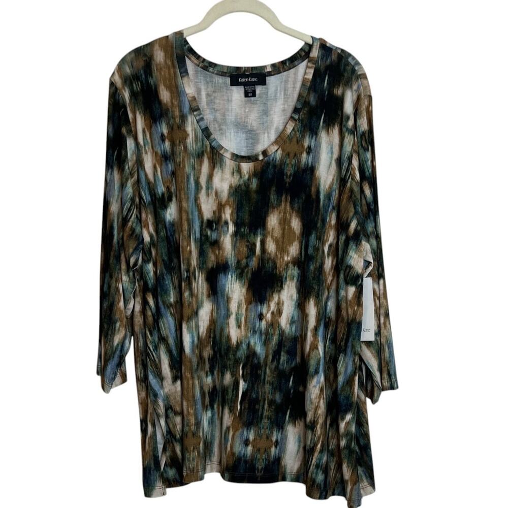 Karen Kane Dandy Girl Side Slit Top 2X Abstract Print Viscose Blend Scoop Neck